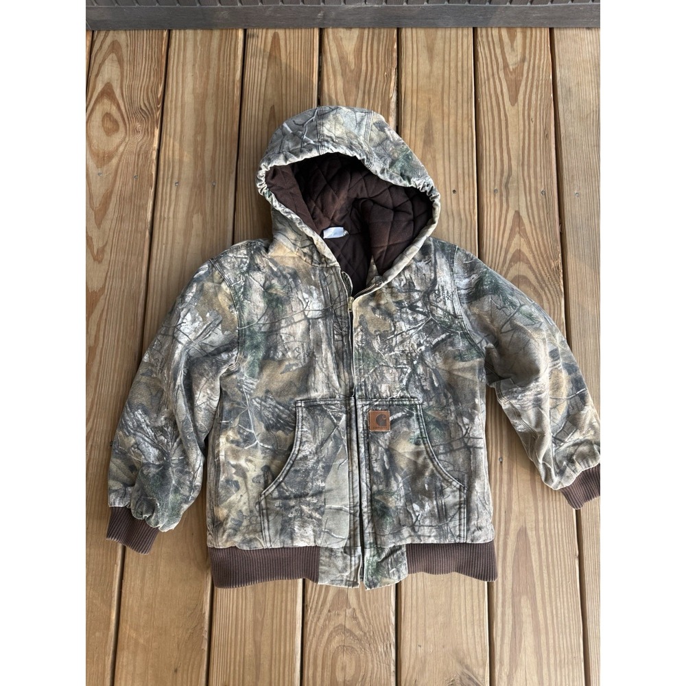 Carhartt Realtree Camo Canvas Full Zip Jacket Hooded Quilt Lined Youth 10/12